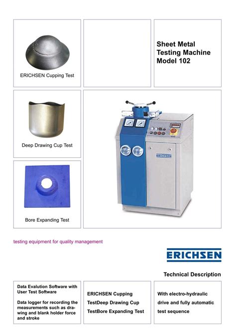 erichsen sheet metal testing machine|erichsen inc.